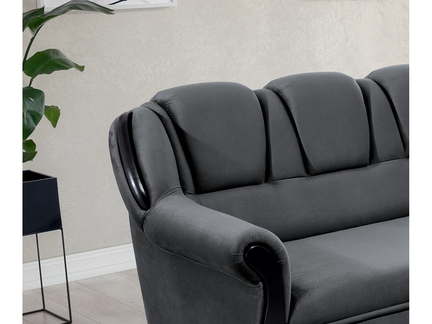 Canapé d'angle convertible avec rangement en velours Majesté-Gris-angle droit