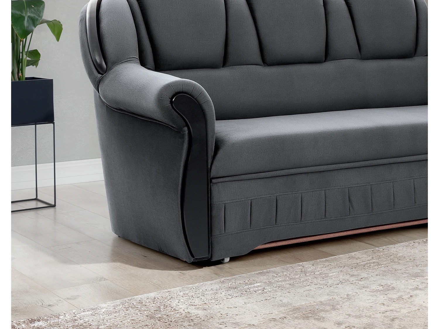 Canapé d'angle convertible avec rangement en velours Majesté-Gris-angle droit