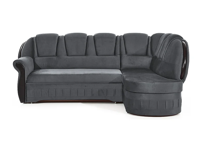 Canapé d'angle convertible avec rangement en velours Majesté-Gris-angle droit