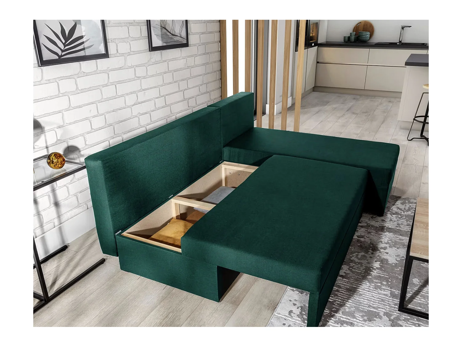 Gary omkeerbare hoekbank in groene stof, 206 cm