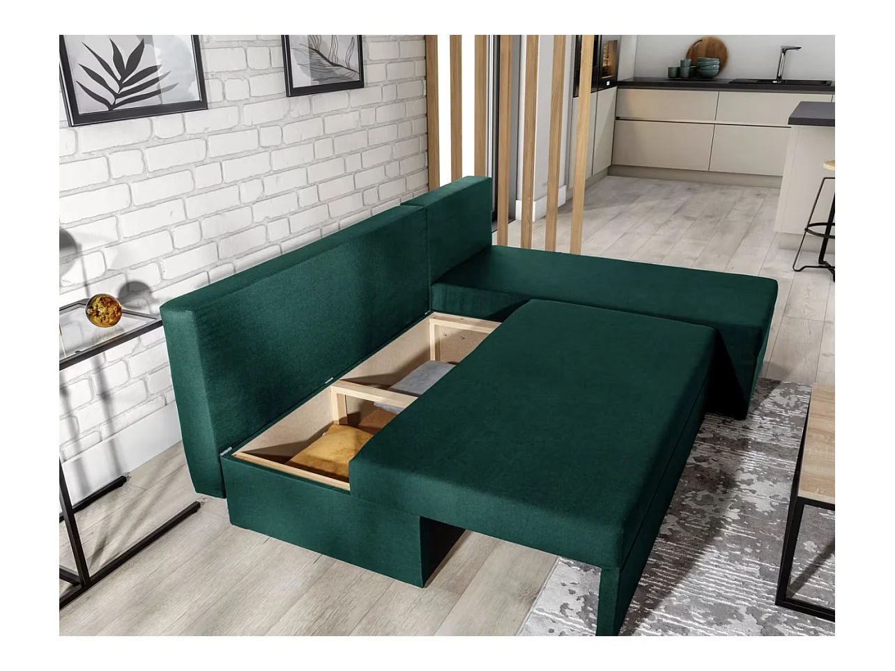 Gary omkeerbare hoekbank in groene stof, 206 cm