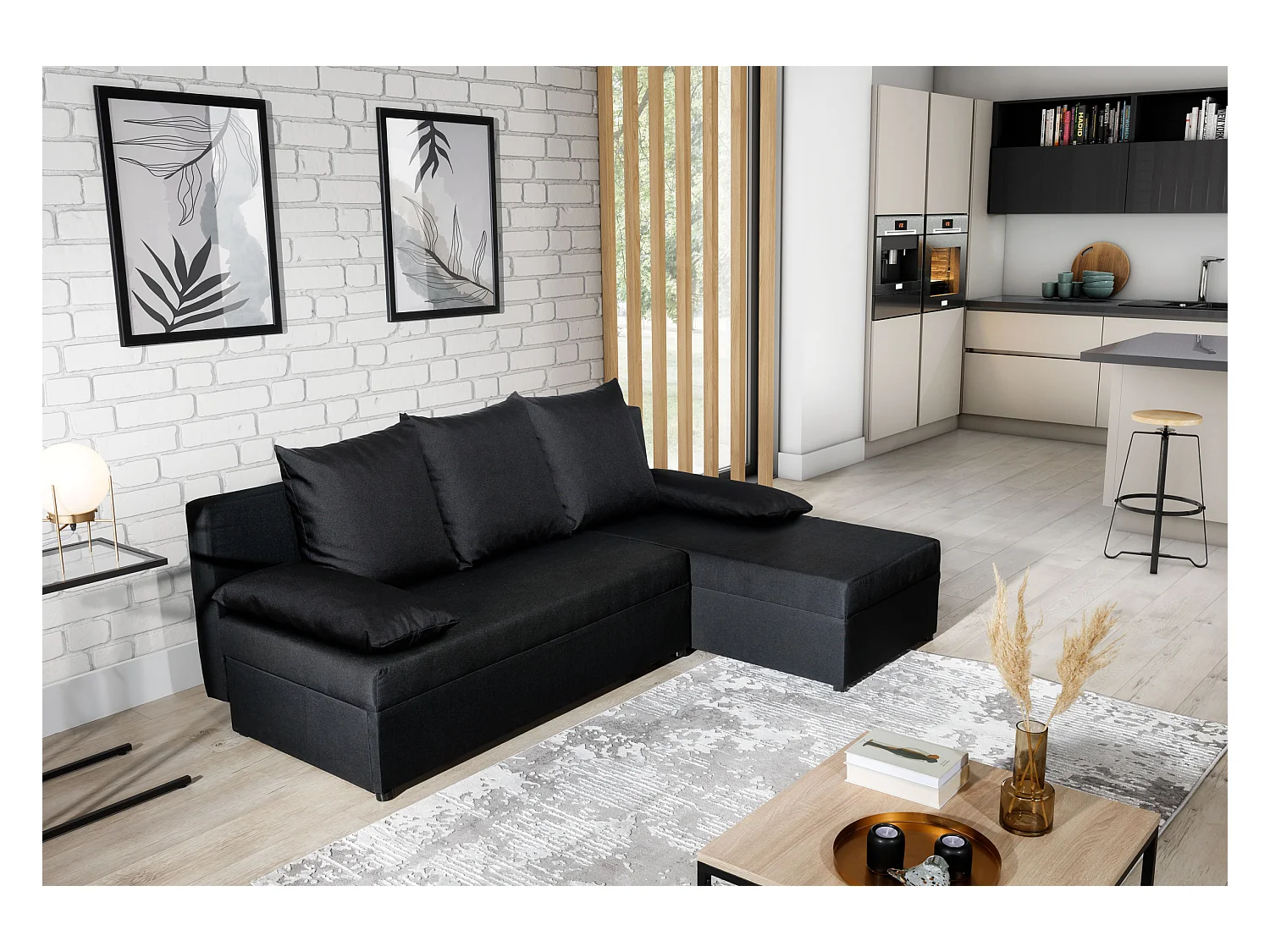 Gary omkeerbare hoekbank in groene stof, 206 cm