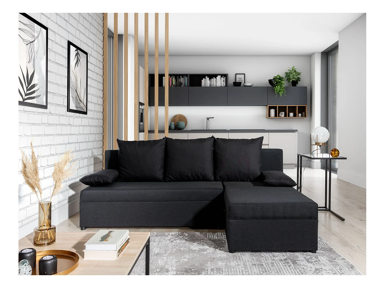 Gary omkeerbare hoekbank in groene stof, 206 cm