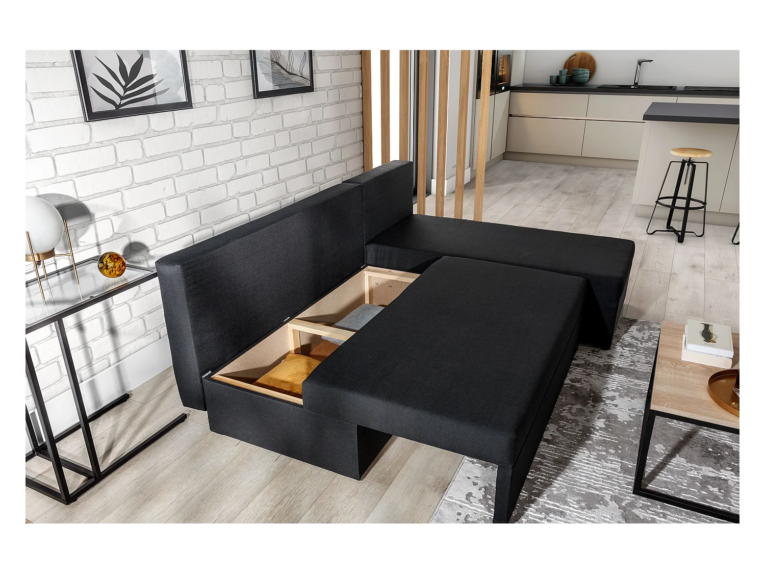 Gary omkeerbare hoekbank in groene stof, 206 cm