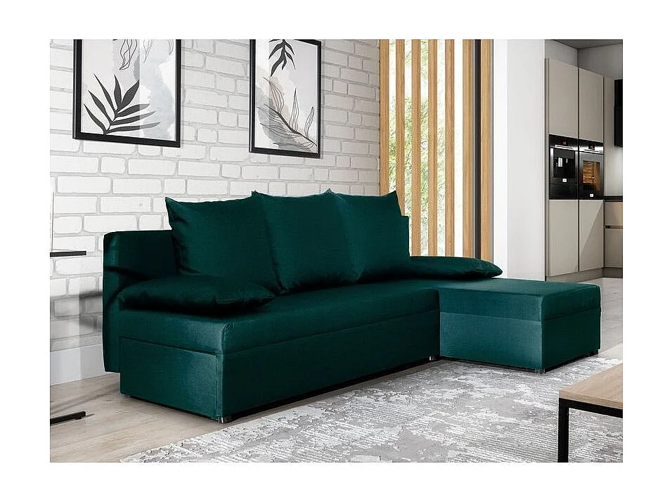 Canapé convertible angle réversible tissu vert Gary 206cm