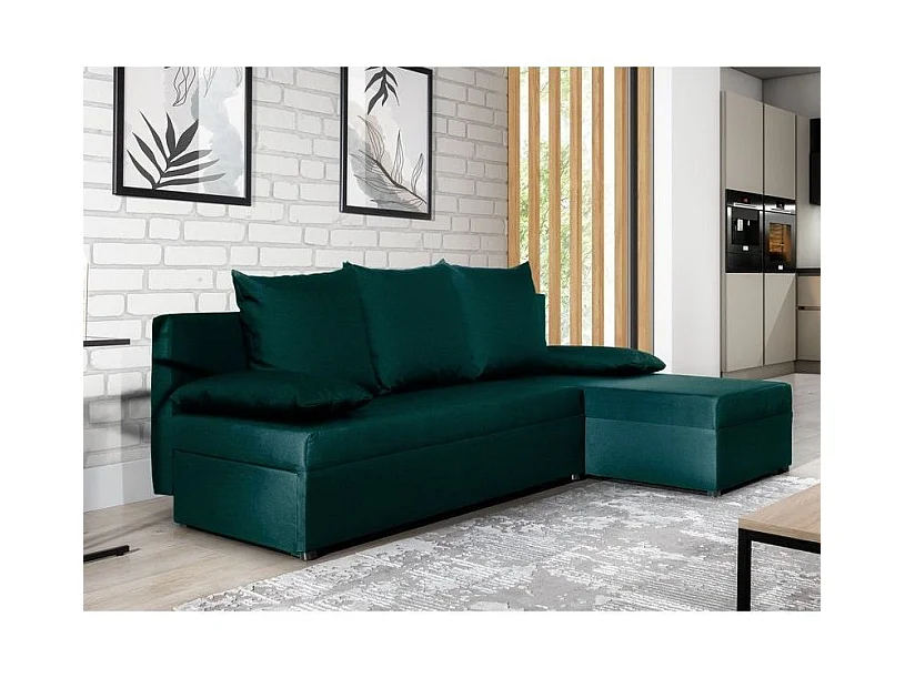 Canapé convertible angle réversible tissu vert Gary 206cm