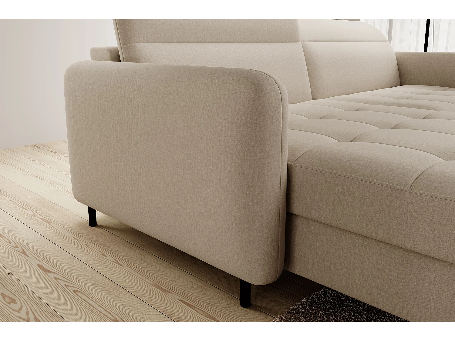 Petit canapé d’angle convertible tissu Kunder-Beige-angle gauche