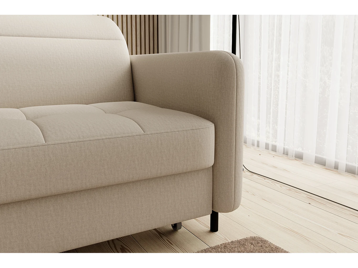 Petit canapé d’angle convertible tissu Kunder-Beige-angle gauche