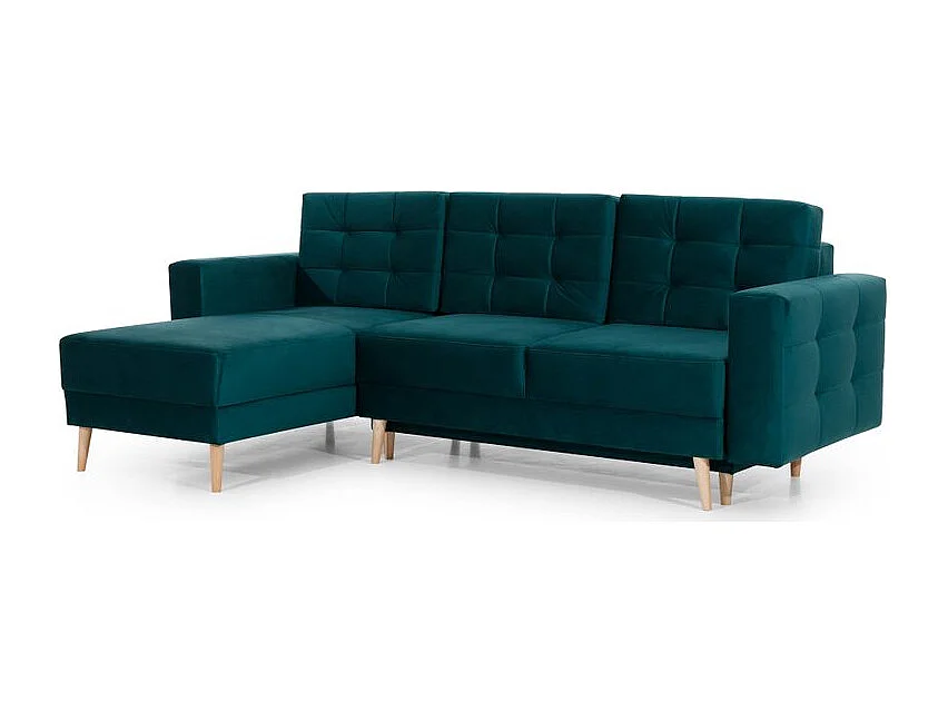 Canapé d'angle convertible et réversible velours ANSKA - Pieds bois naturel-Vert