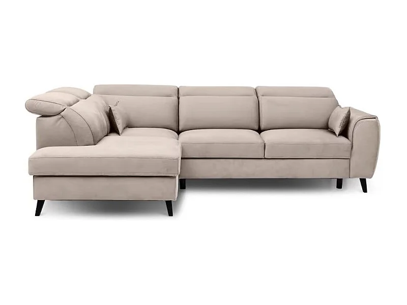 Canapé d'angle convertible avec rangement velours NOBLESSE - Pieds bois noir-Taupe-angle gauche