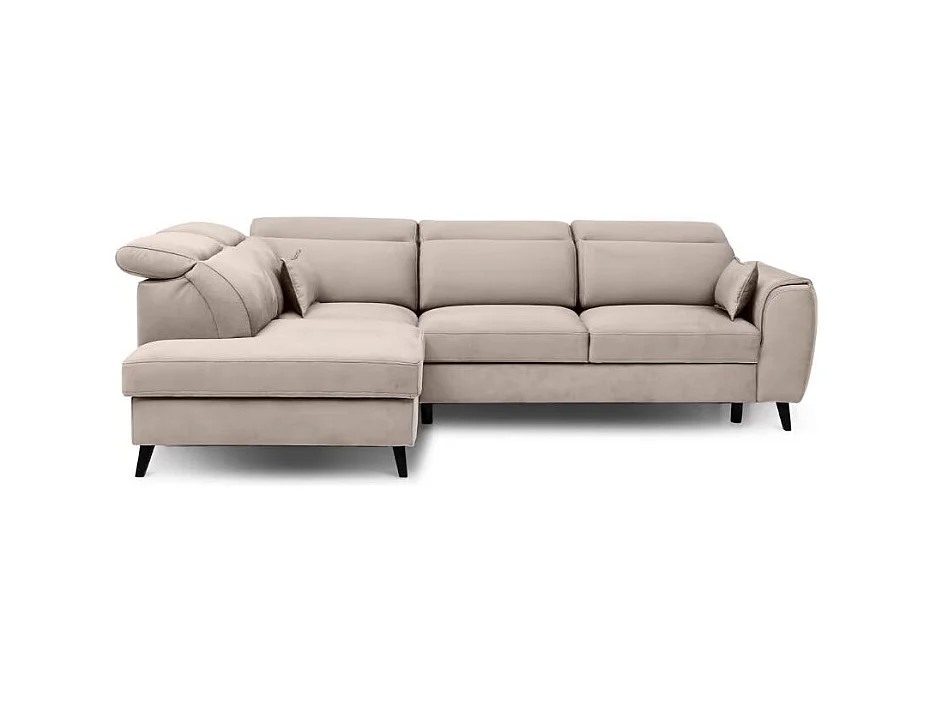 Canapé d'angle convertible avec rangement velours NOBLESSE - Pieds bois noir-Taupe-angle gauche