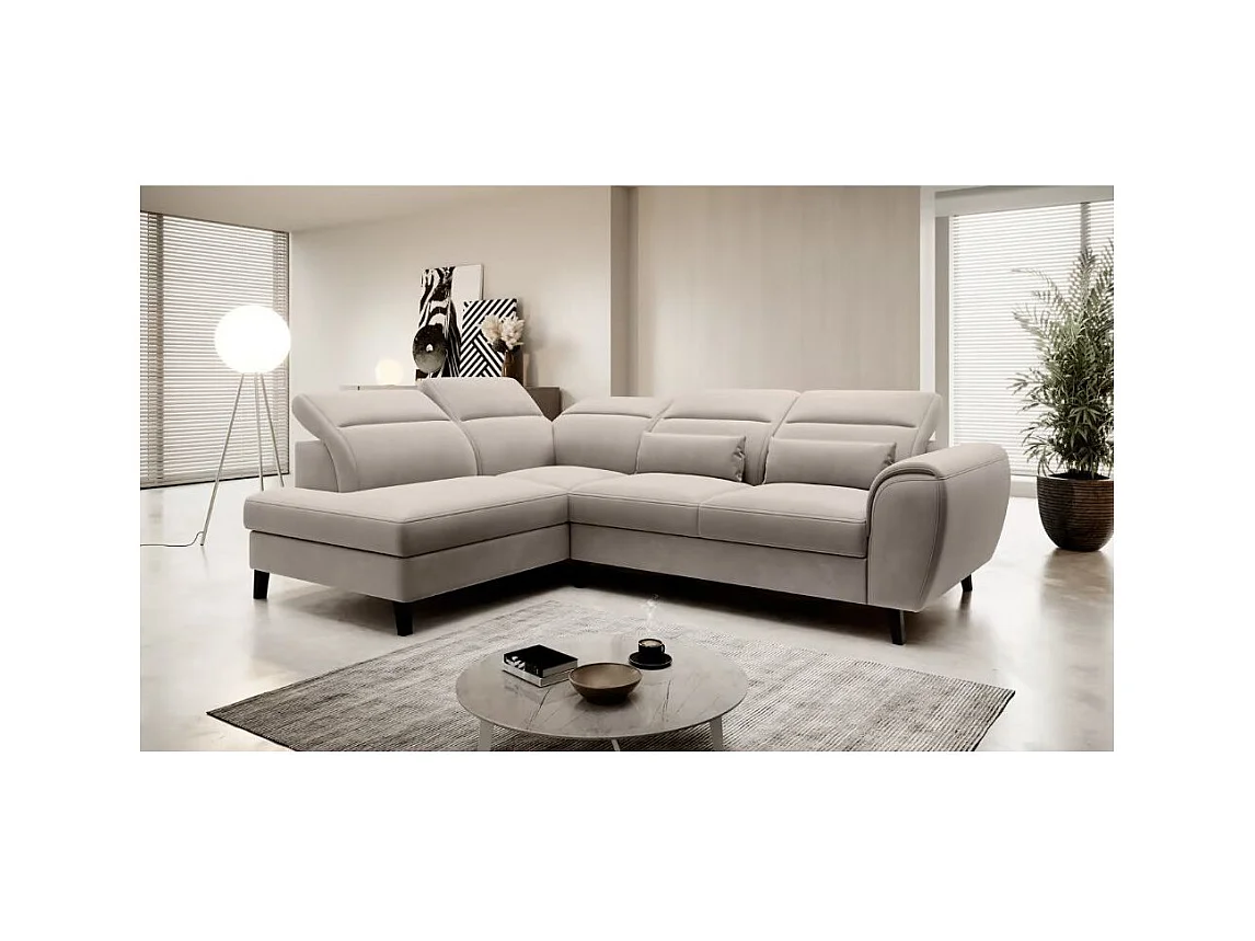 Canapé d'angle convertible avec rangement velours NOBLESSE - Pieds bois noir-Taupe-angle gauche