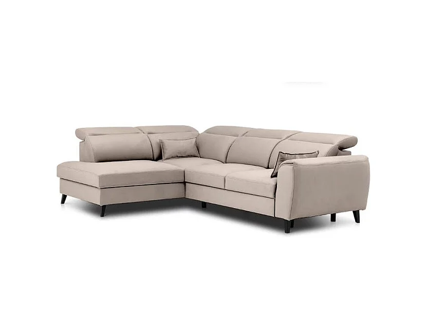 Canapé d'angle convertible avec rangement velours NOBLESSE - Pieds bois noir-Taupe-angle gauche