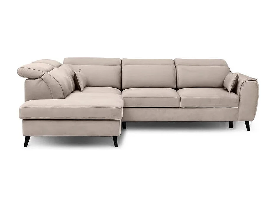 Canapé d'angle convertible avec rangement velours NOBLESSE - Pieds bois noir-Taupe-angle gauche