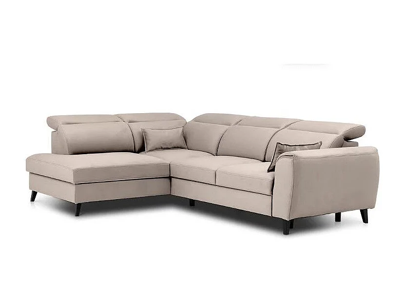 Canapé d'angle convertible avec rangement velours NOBLESSE - Pieds bois noir-Taupe-angle gauche