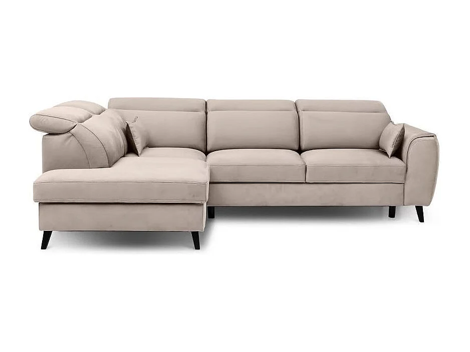 Canapé d'angle convertible avec rangement velours NOBLESSE - Pieds bois noir-Taupe-angle gauche