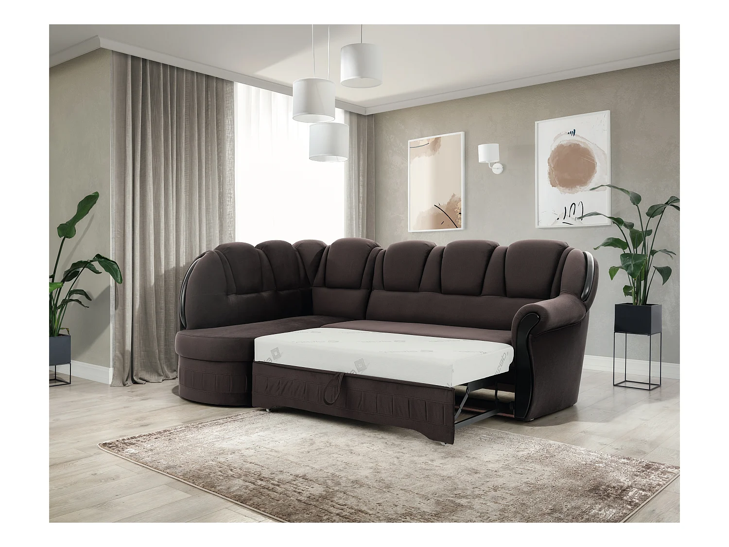 Canapé d'angle convertible avec rangement en velours Majesté-Marron-angle gauche