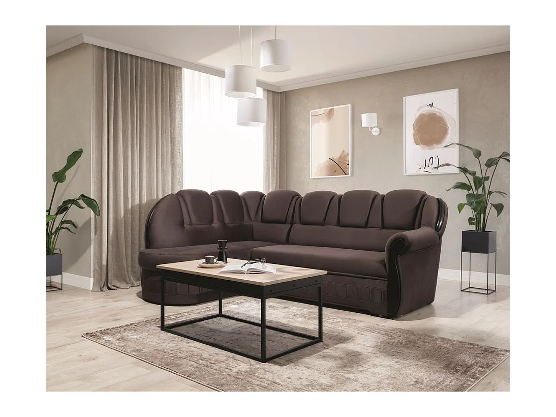 Canapé d'angle convertible avec rangement en velours Majesté-Marron-angle gauche