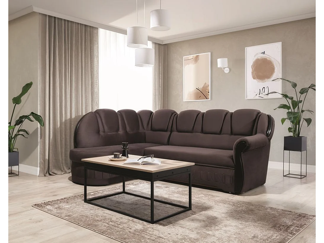 Canapé d'angle convertible avec rangement en velours Majesté-Marron-angle gauche