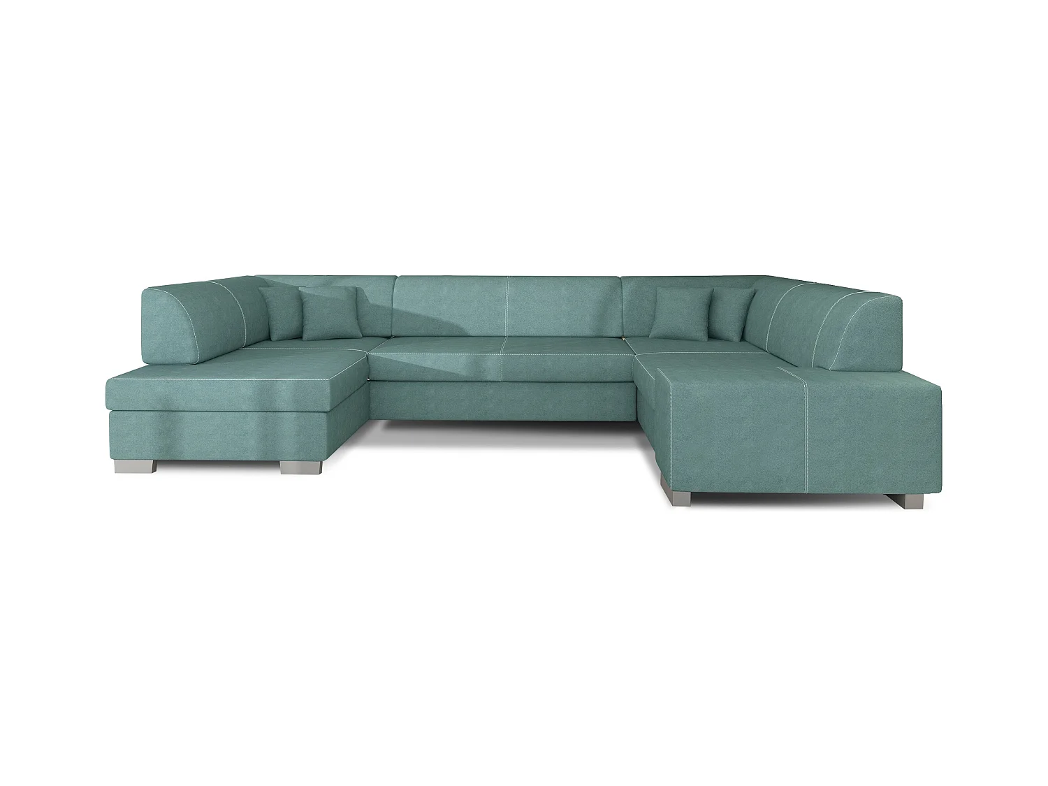 Canapé panoramique convertible HOUSTON en velours avec coffre de rangement-Vert clair-Coffre à gauche