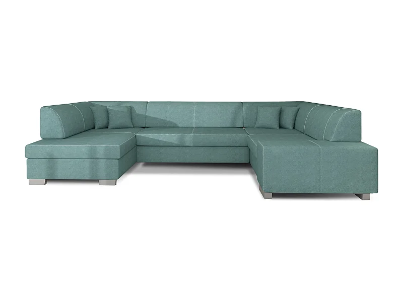 Canapé panoramique convertible HOUSTON en velours avec coffre de rangement-Vert clair-Coffre à gauche