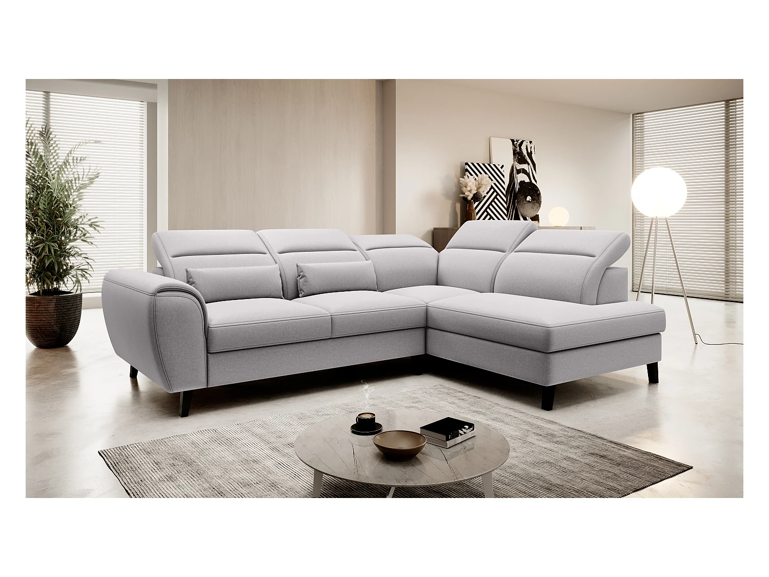 NOBLESSE stoffen omvormbare hoekbank met opbergruimte - Zwarte houten poten-Kleur Lichtgrijs-juiste hoek