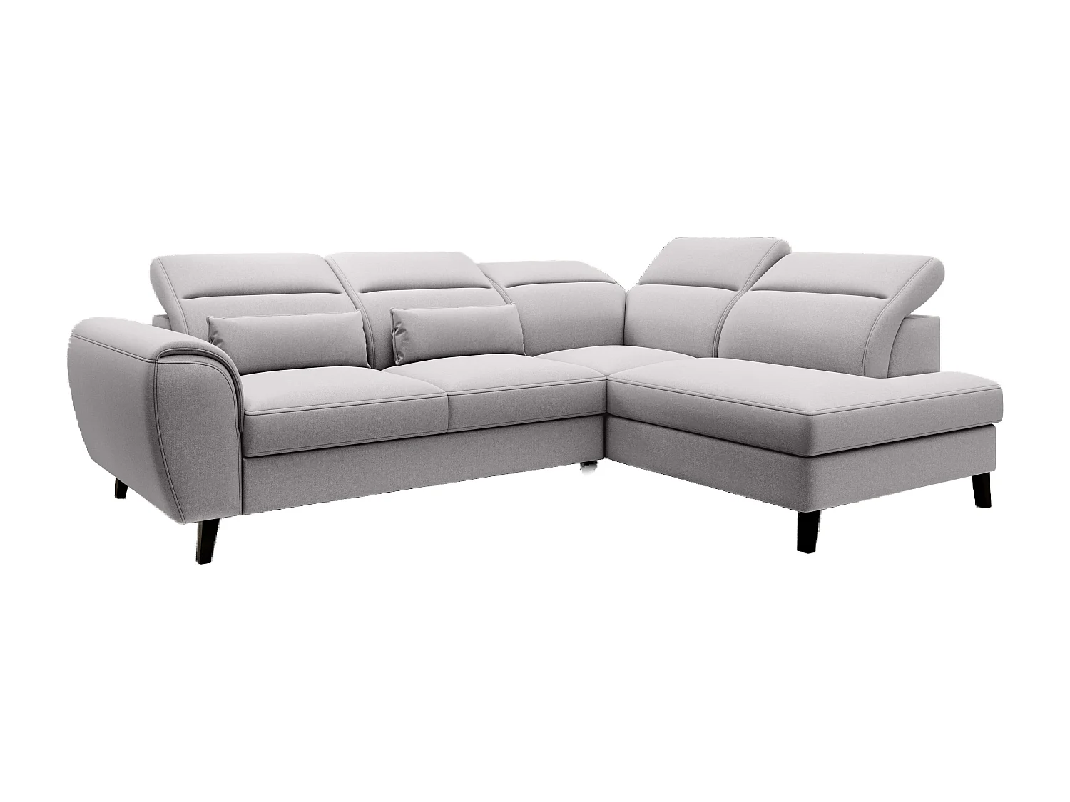 Canapé d'angle convertible avec rangement tissu NOBLESSE - Pieds bois noir-Gris clair-angle droit