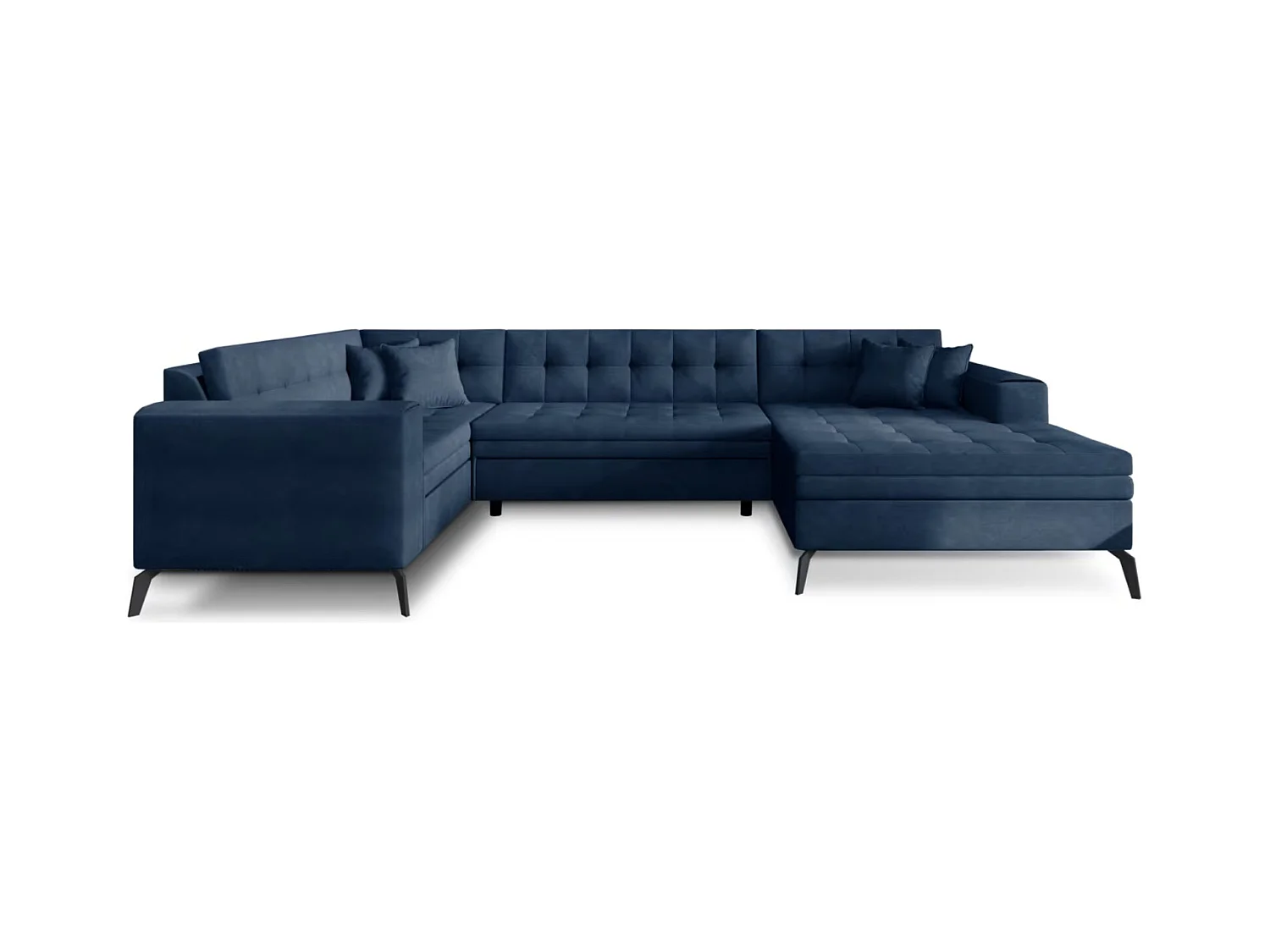 Canapé panoramique convertible BONTY tissu matelassé-Bleu turquin-Méridienne A droite