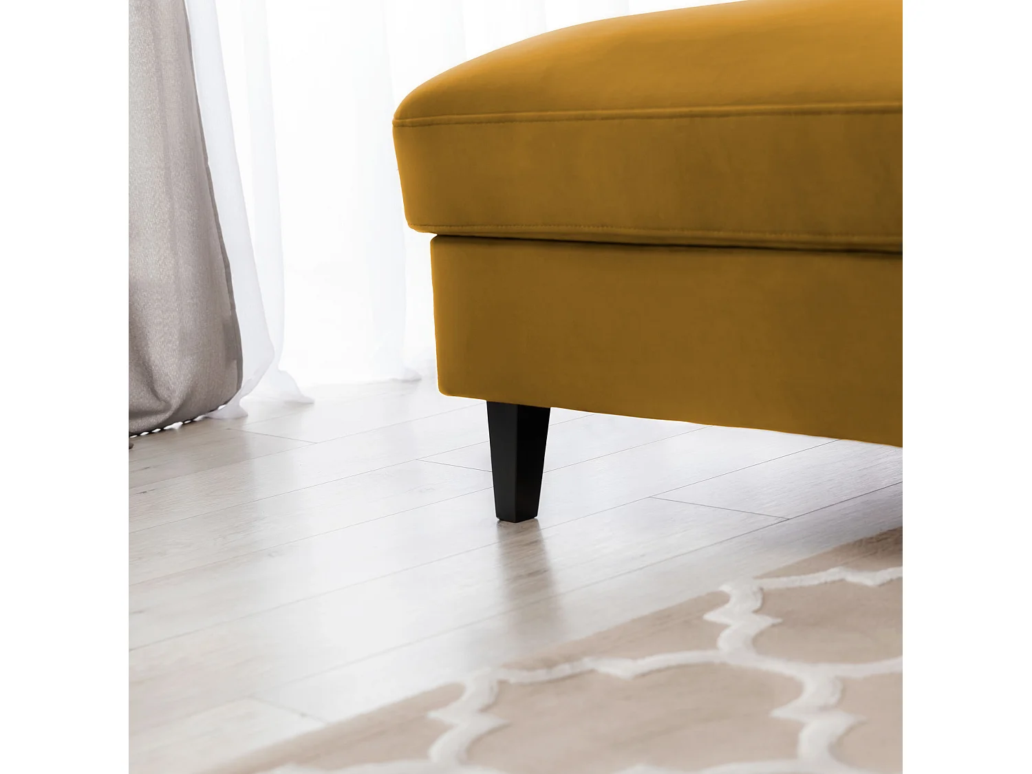 Canapé d'angle convertible velours appuis-tête réglables ASTORIA - Coffre et pieds bois noir-Jaune chamoix-angle gauche