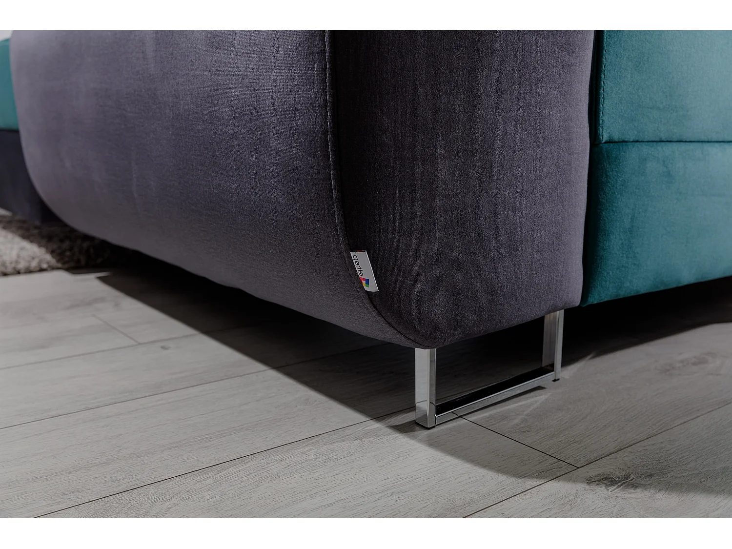 Canapé panoramique convertible ROMANO - Rangement et appuie-têtes réglables-Gris foncé/Vert-Coffre à gauche