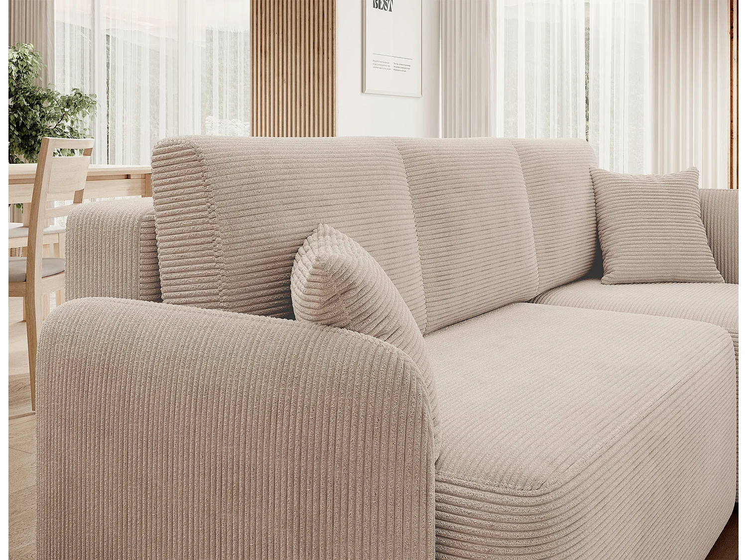 Petit canapé d'angle en tissu convertible avec coffre Takin 206cm-Beige-angle droit