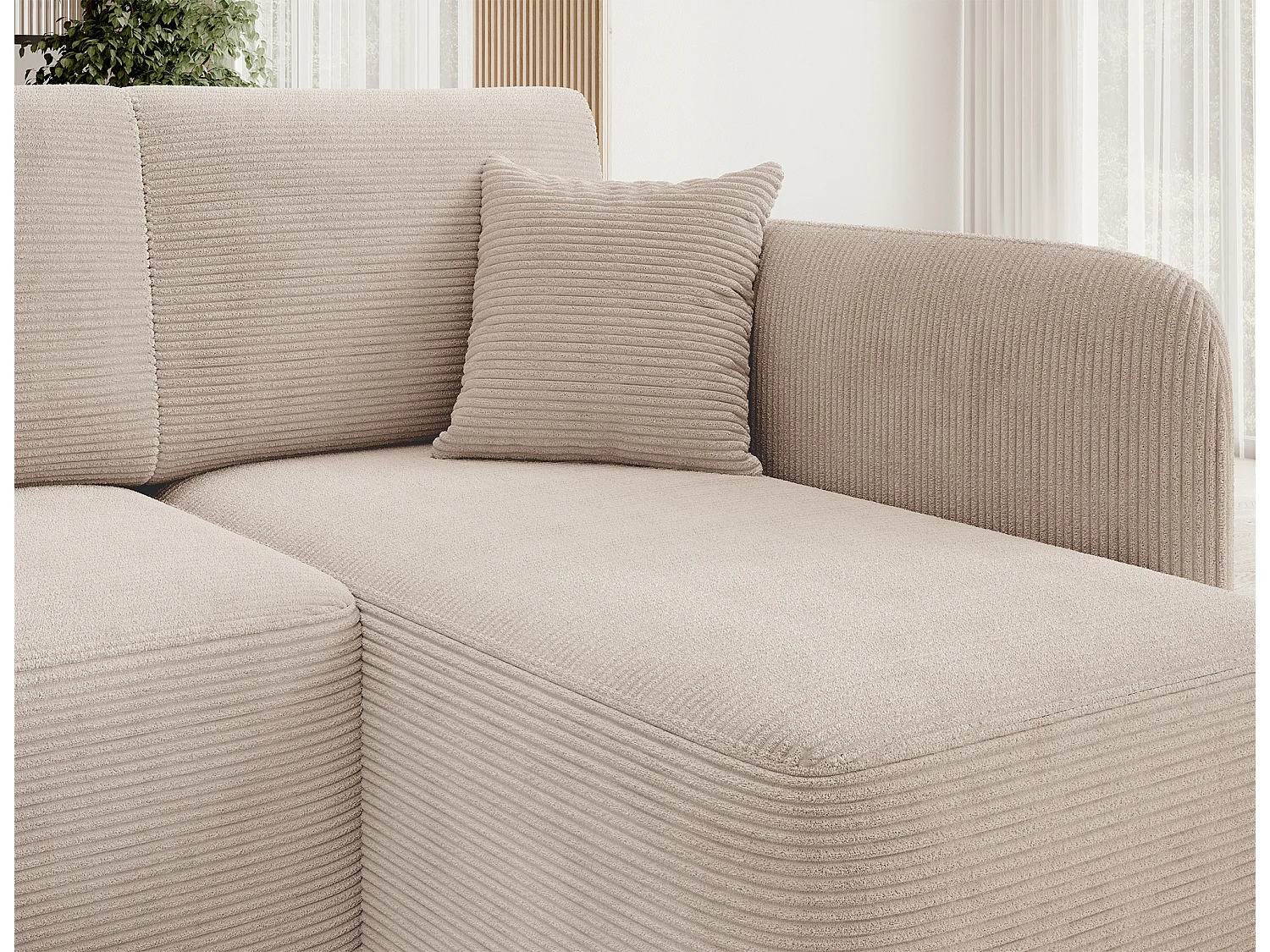 Petit canapé d'angle en tissu convertible avec coffre Takin 206cm-Beige-angle droit