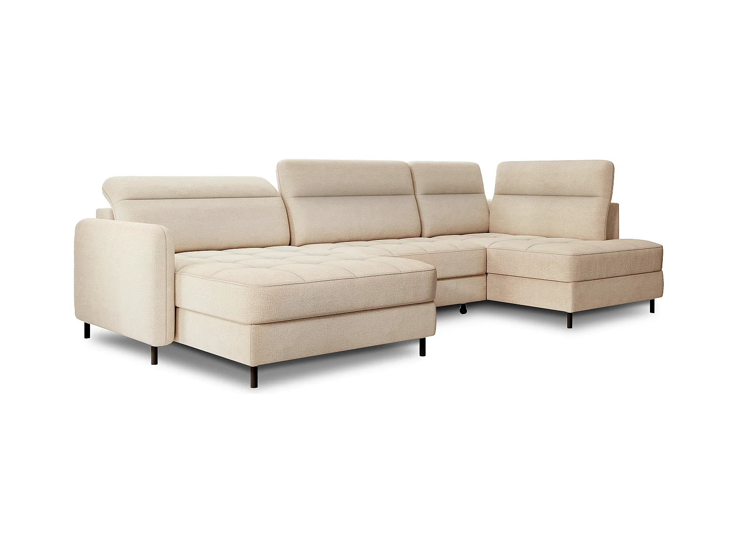 Canapé panoramique convertible BENTO en tissu avec coffre de rangement-Beige clair-angle gauche