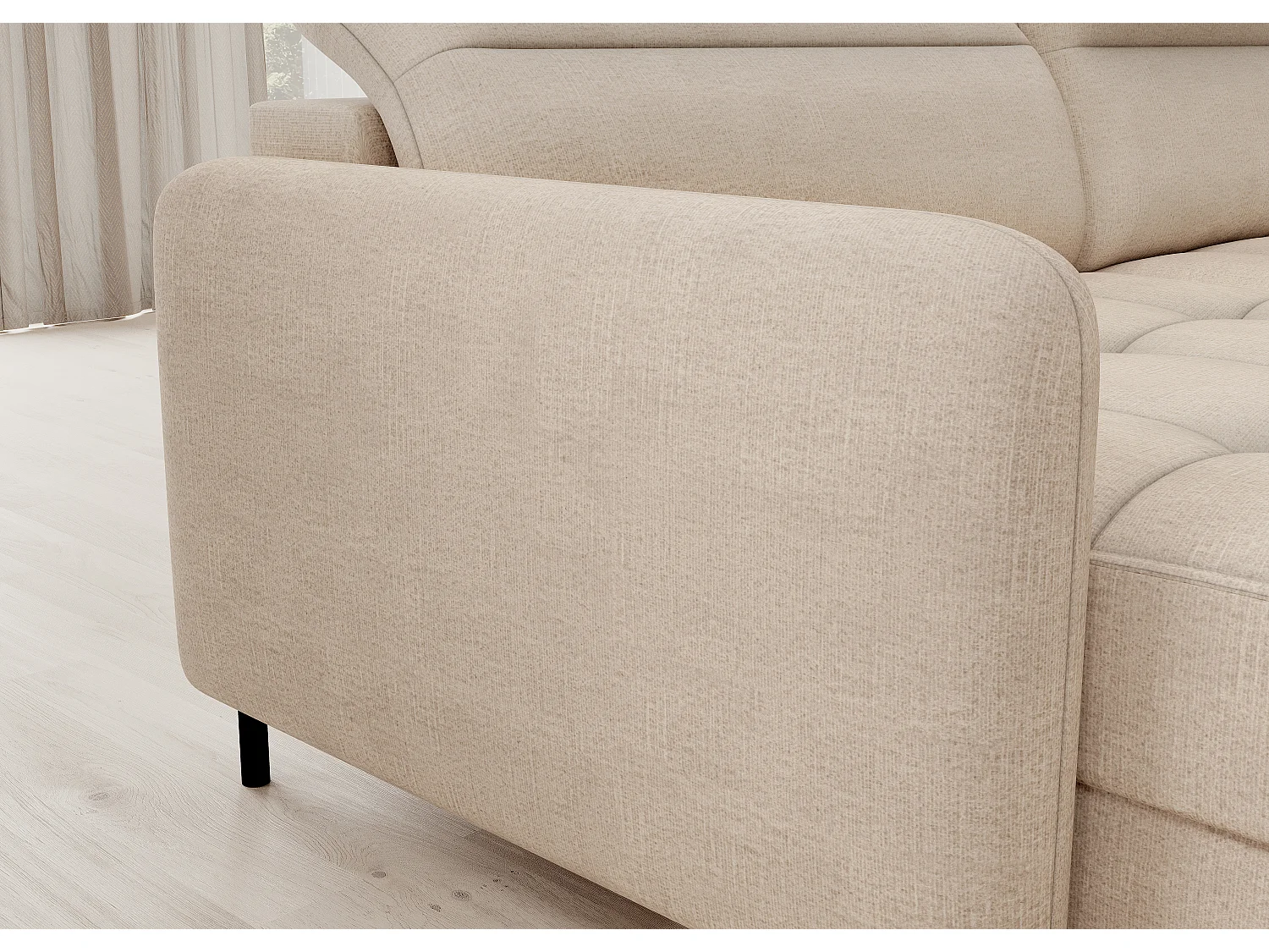 Canapé panoramique convertible BENTO en tissu avec coffre de rangement-Beige clair-angle gauche