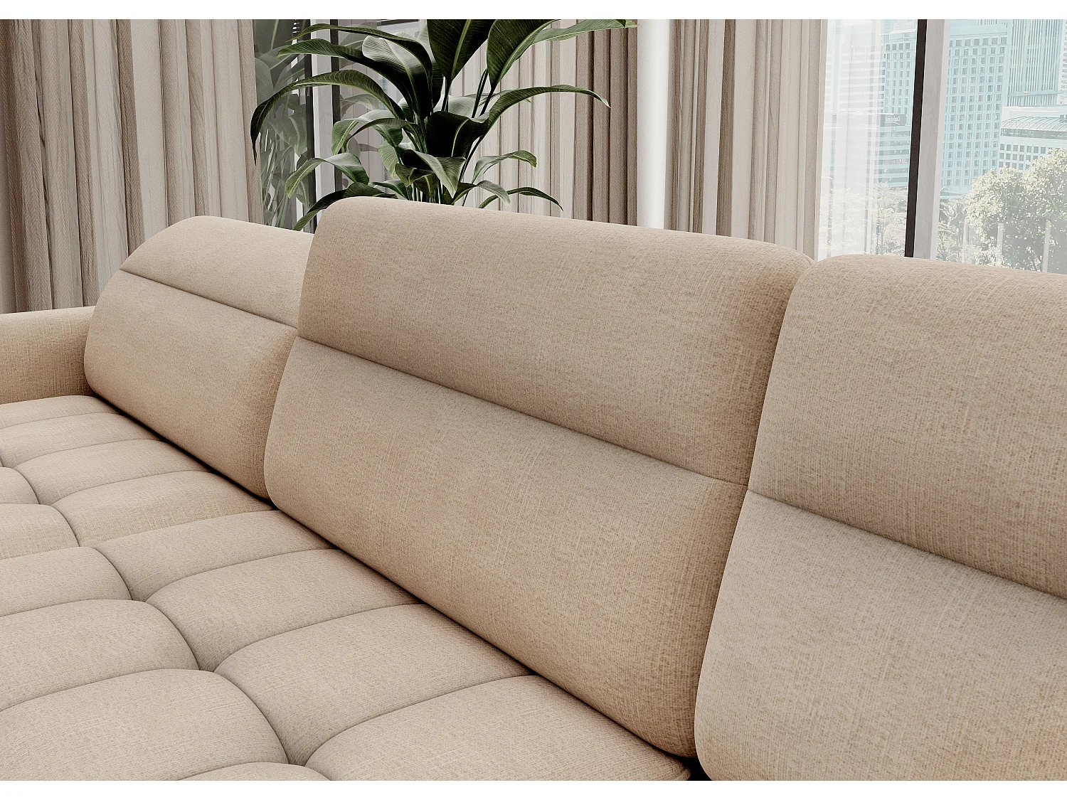 Canapé panoramique convertible BENTO en tissu avec coffre de rangement-Beige clair-angle gauche