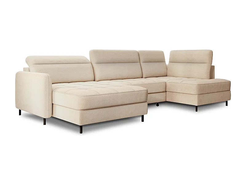 BENTO converteerbare panoramische stoffen bank met opbergvak-Kleur Licht beige-linkerhoek