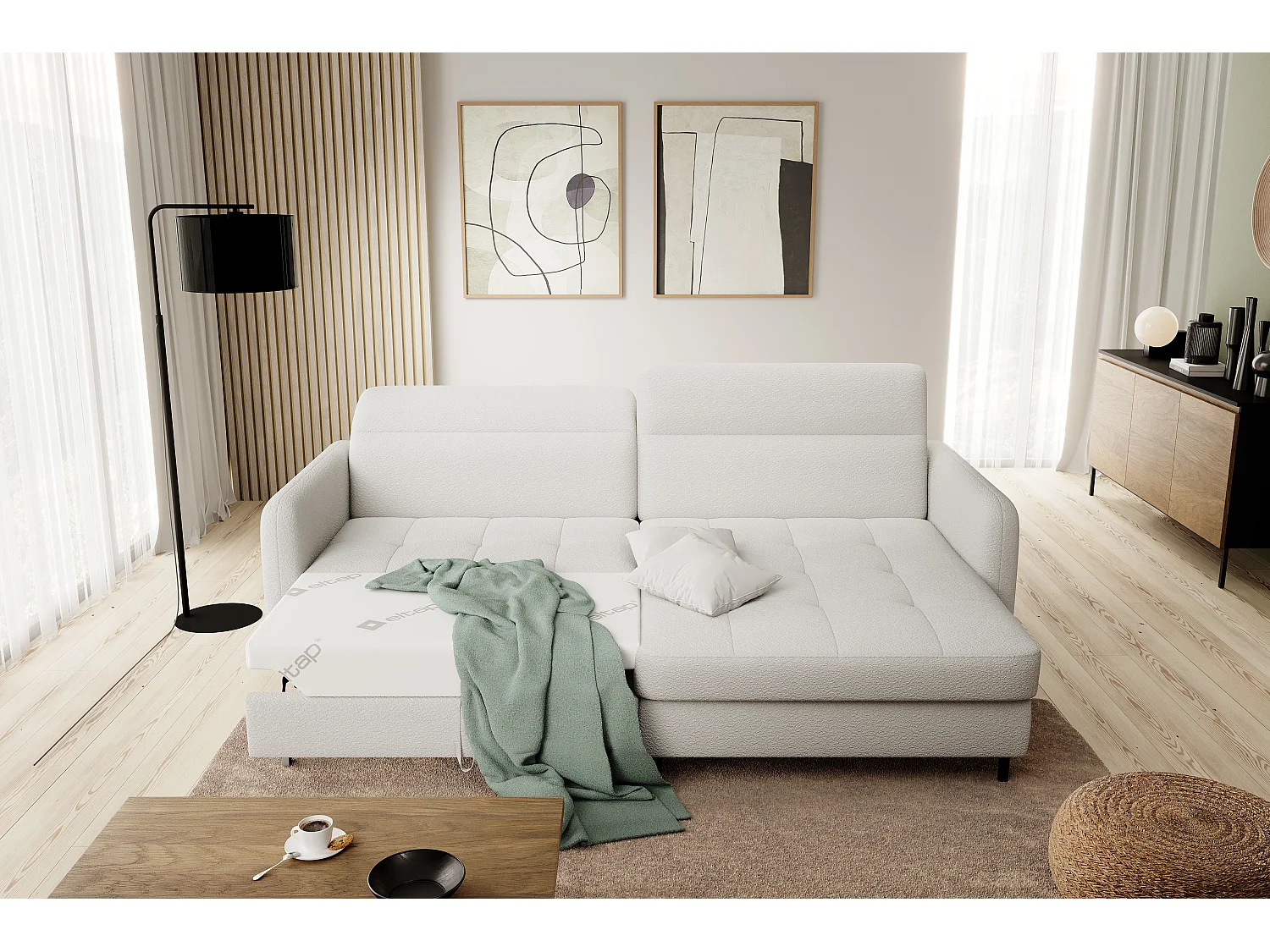 Petit canapé d’angle convertible tissu Kunder-Blanc-angle droit