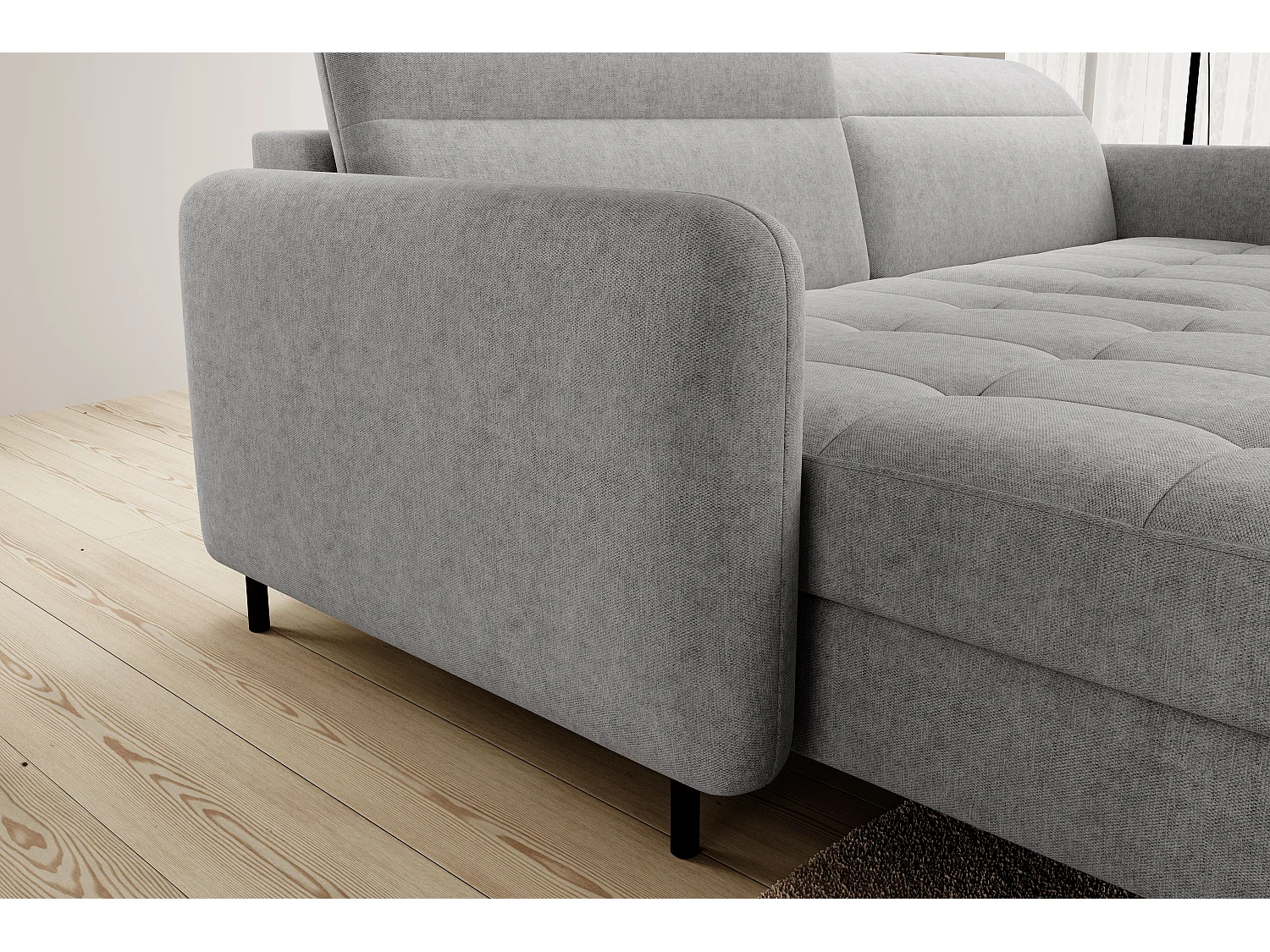 Canapé d'angle gauche convertible 3 places en tissu gris clair KUNDER