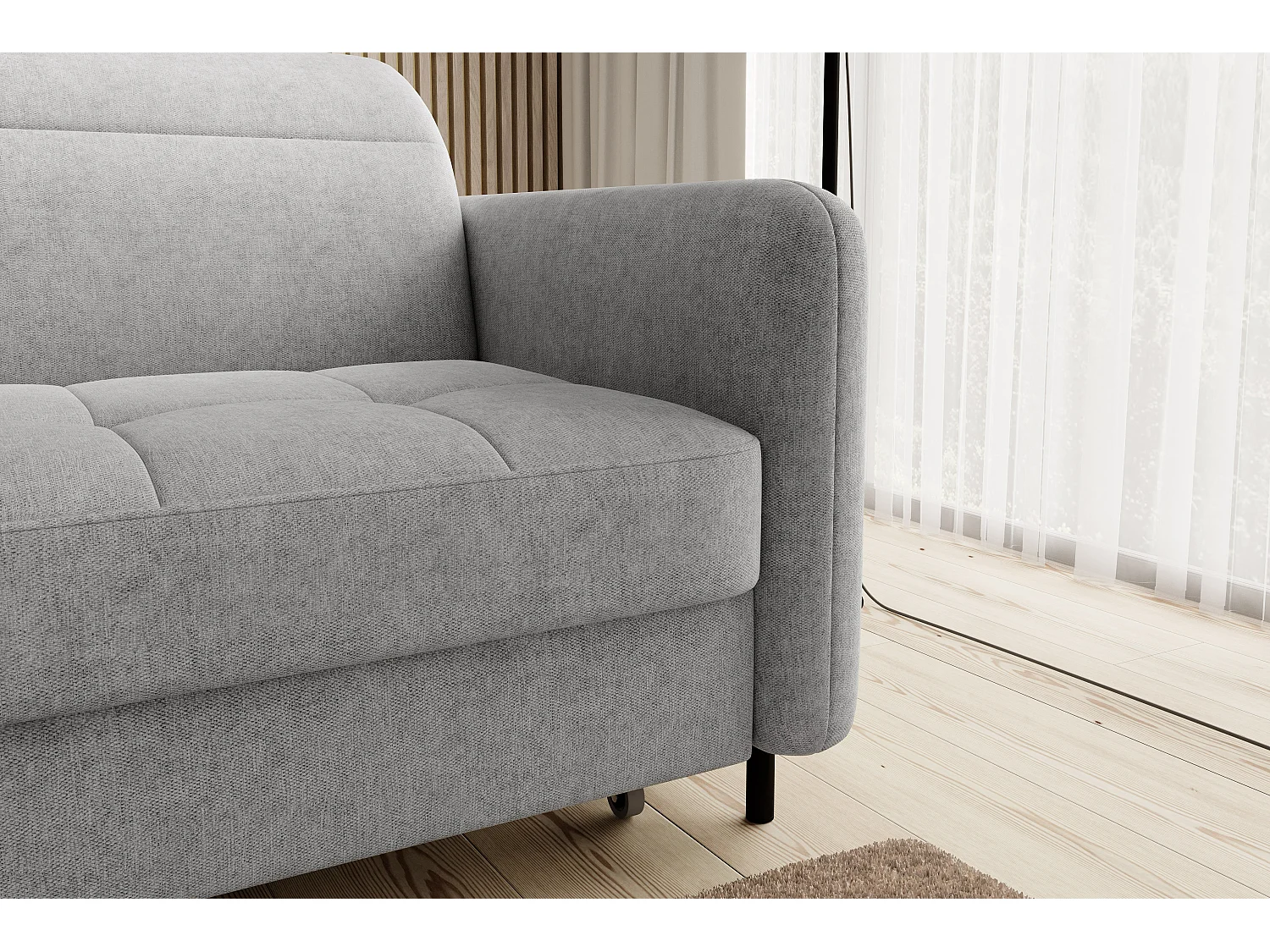 Canapé d'angle gauche convertible 3 places en tissu gris clair KUNDER