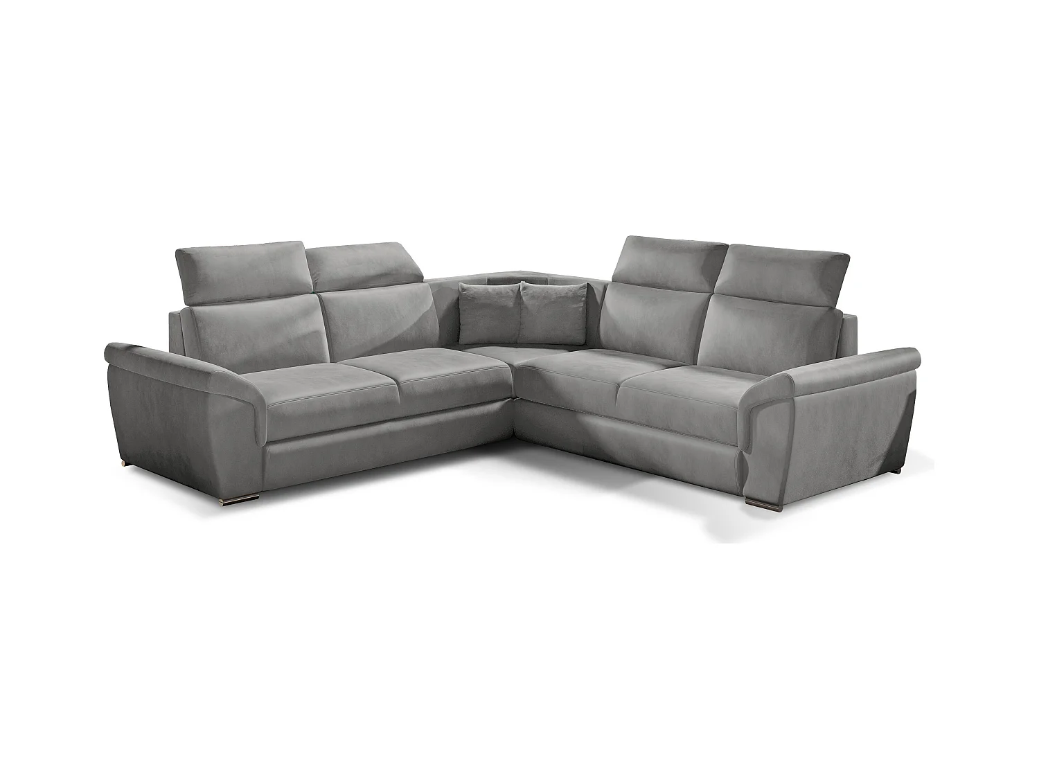 Sofá esquinero Neo reversible y convertible en terciopelo - Patas de acero cromado-Color Gris claro