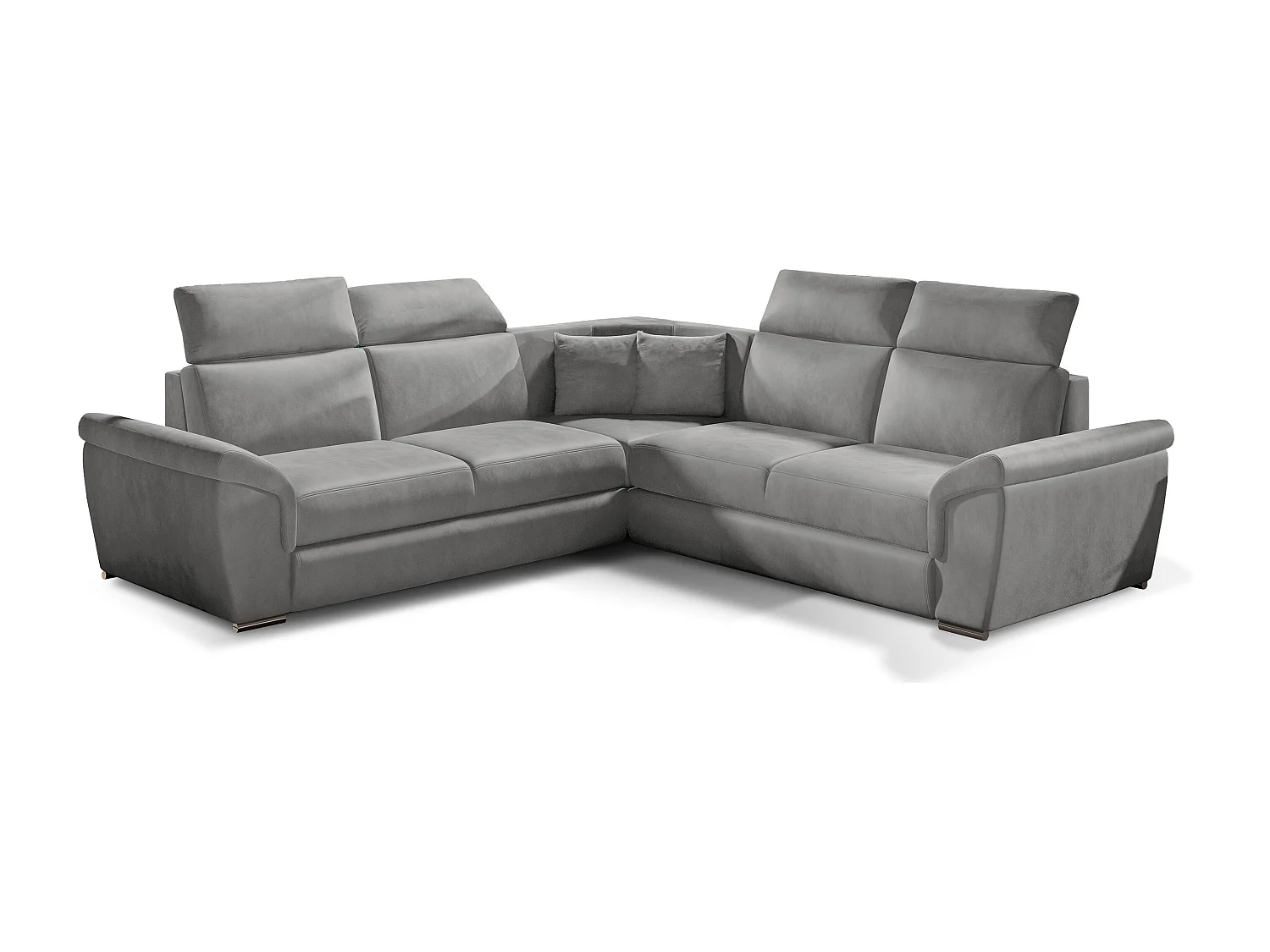 Sofá esquinero Neo reversible y convertible en terciopelo - Patas de acero cromado-Color Gris claro