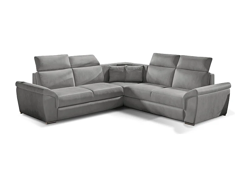 Sofá esquinero Neo reversible y convertible en terciopelo - Patas de acero cromado-Color Gris claro