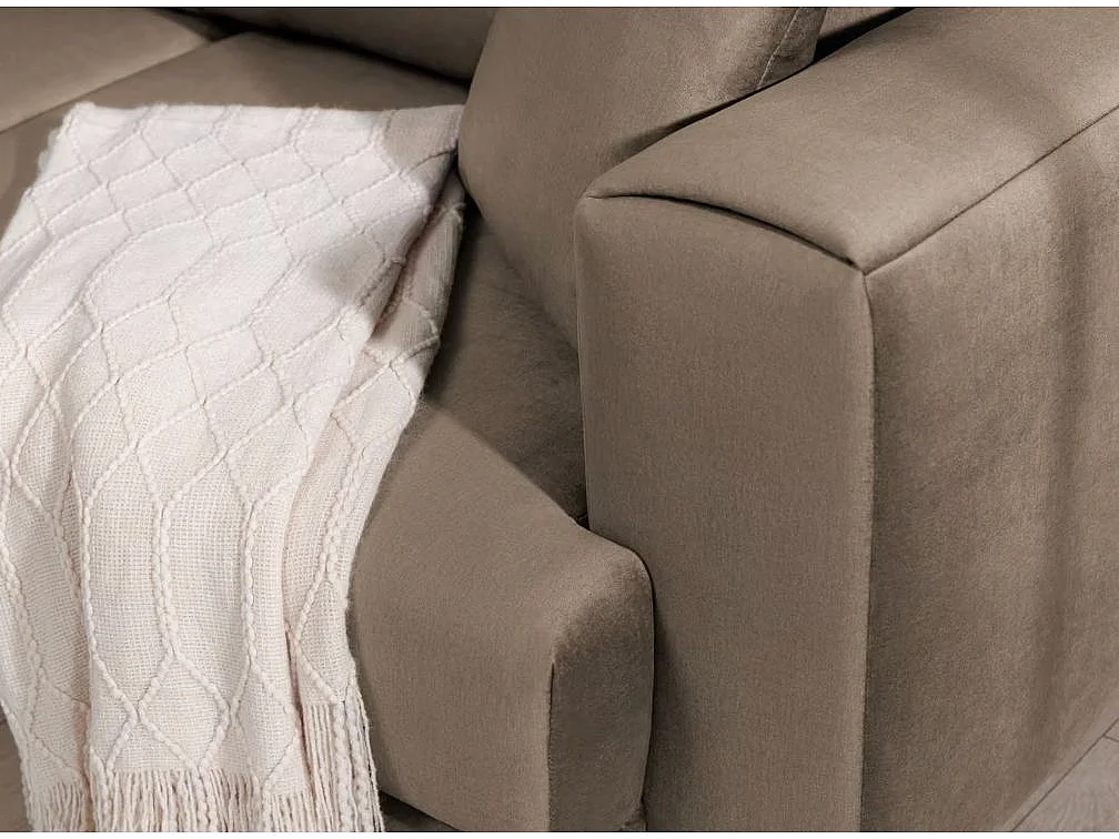 Canapé d'angle convertible velours DAVINA - Coffre et pieds métal noir-Marron clair-angle droit