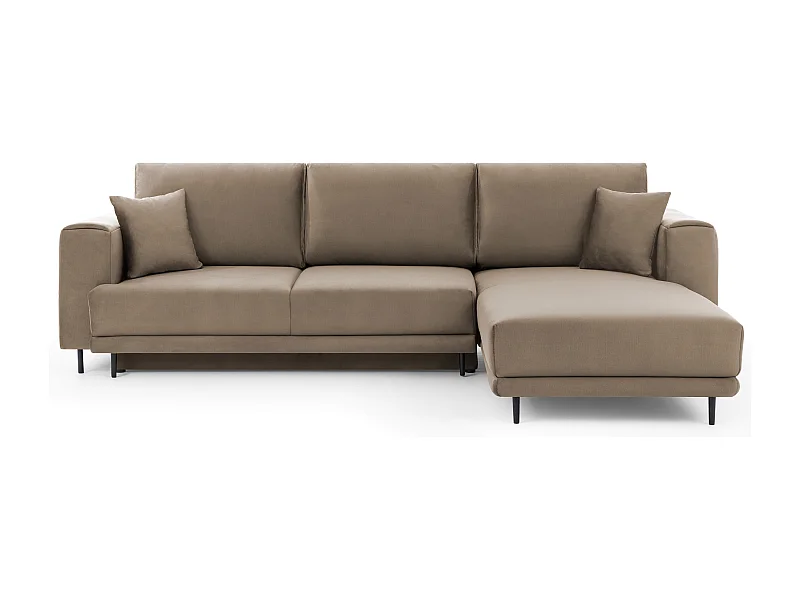 Canapé d'angle convertible velours DAVINA - Coffre et pieds métal noir-Marron clair-angle droit