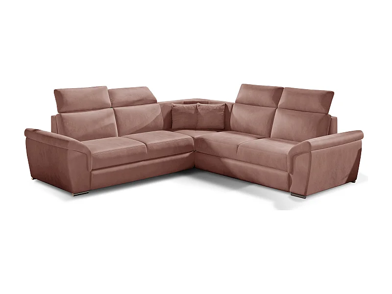 Canapé d'angle réversible et convertible velours Neo - Pieds acier chromé-Vieux rose