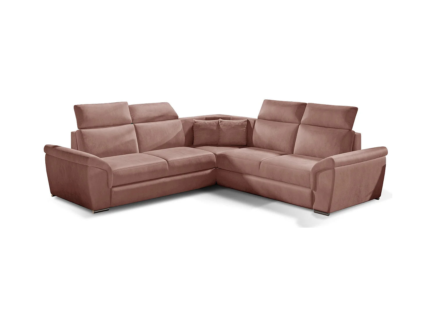 Canapé d'angle réversible et convertible velours Neo - Pieds acier chromé-Vieux rose