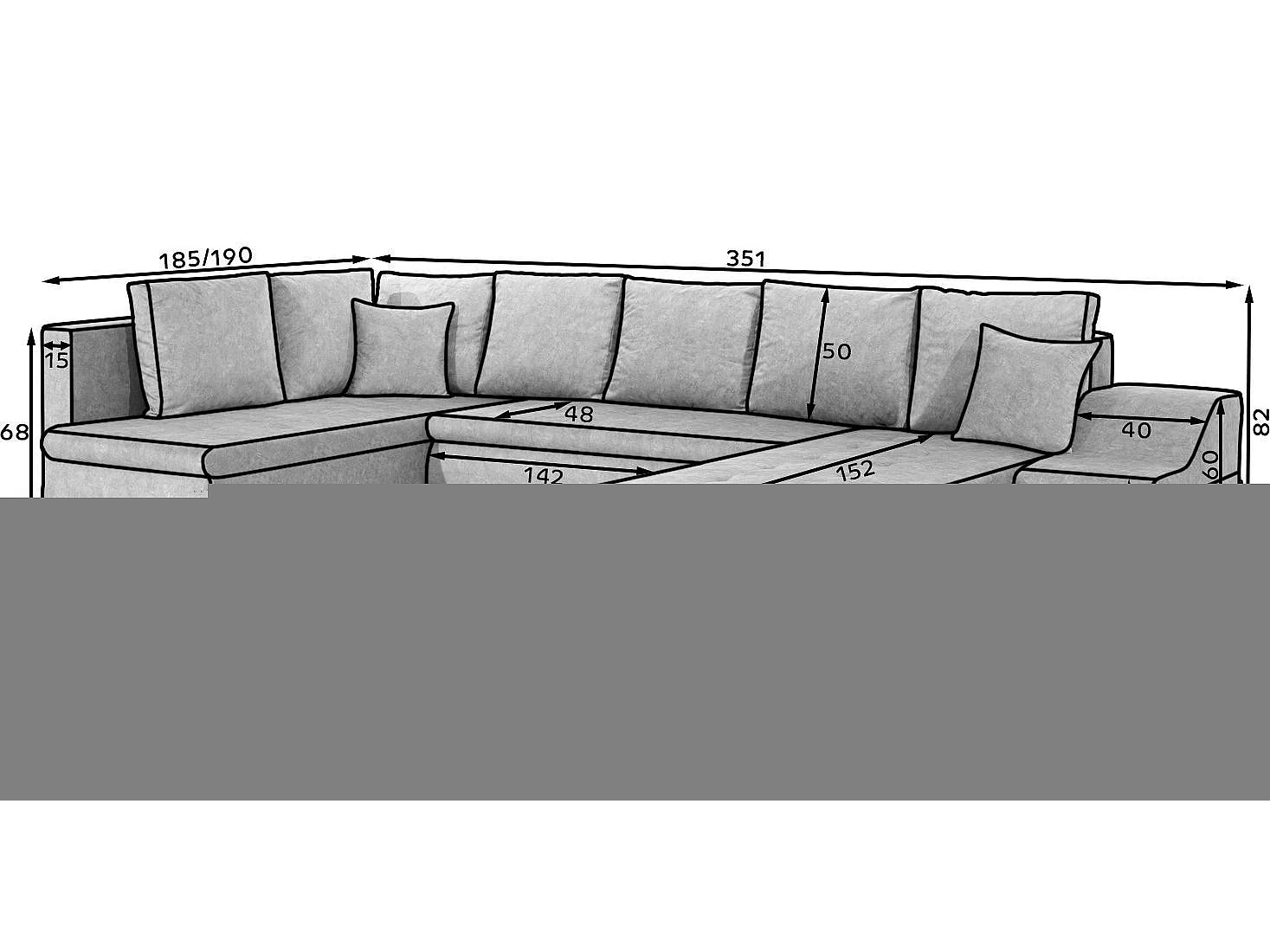 JONAZ omvormbare panoramische bank in imitatieleer en stof - Geïntegreerde opbergruimte-Kleur Lichtbeige/gemêleerd beige-Dagbed Naar links