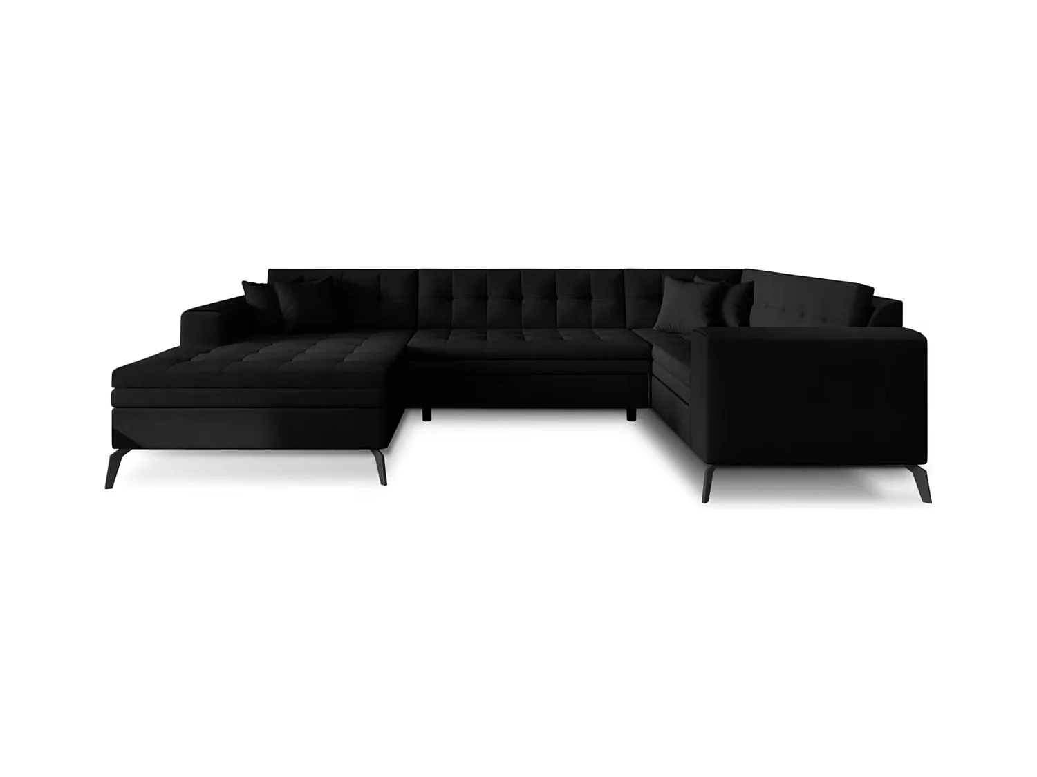 Canapé panoramique convertible BONTY tissu matelassé-Noir chiné-Méridienne A gauche