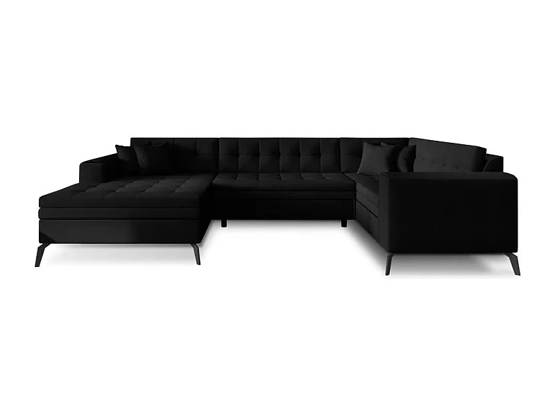 Canapé panoramique convertible BONTY tissu matelassé-Noir chiné-Méridienne A gauche