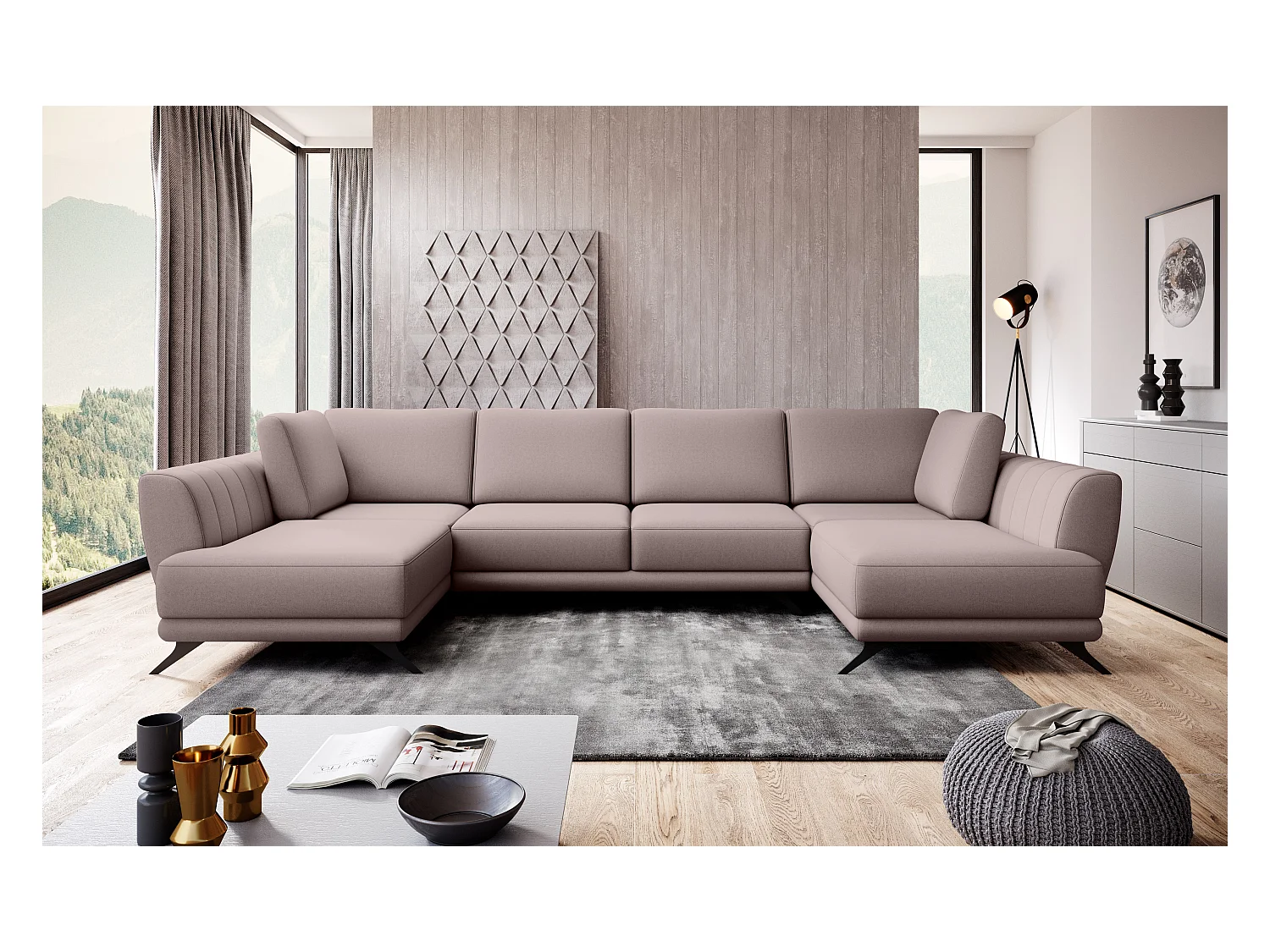 Canapé panoramique LARGOS – Tissu-Rose clair